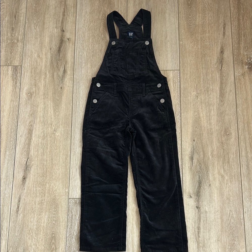 Girls Black Velvet Overalls